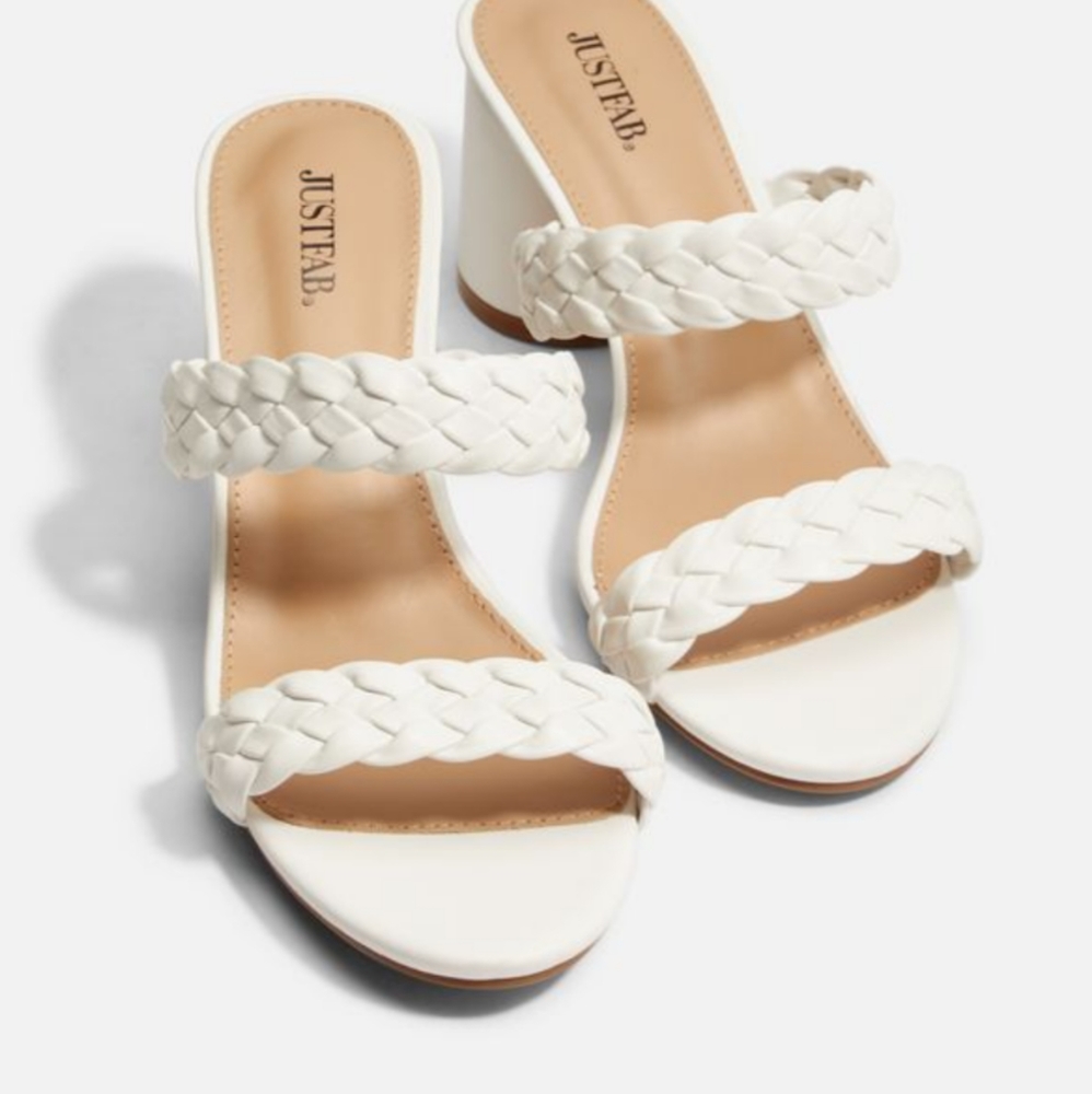 White two strap mule round heel